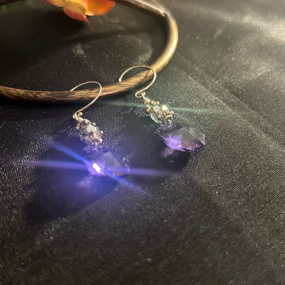 Violet Circular Dangly Crystal Earrings